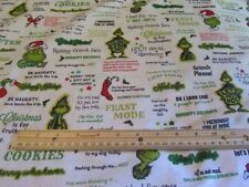 Dr Seuss White Grinch Christmas Words/Phrases Cotton Fabric BTY
