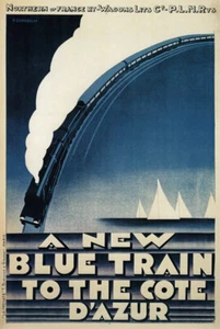 Póster de viaje ferroviario francés TX141 vintage azul tren a Costa Azul A2/A3 - Imagen 1 de 1