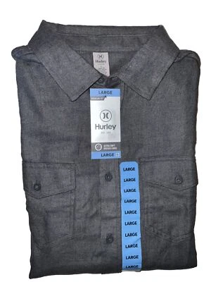Camisa de franela Hurley, manga larga, abotonada, nueva con etiquetas, grande para hombre, ultra suave, gris Foto 1 de 4