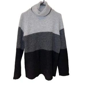 Suéter Donna Maglia Italia Lana Difusa Cuello en T Negro Gris Bloque de Color Talla M - Imagen 1 de 4