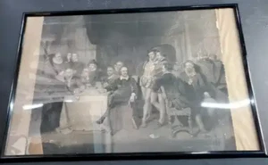 Framed James Faed engraving on paper titled Shakespeare And His Friends - Picture 1 of 6