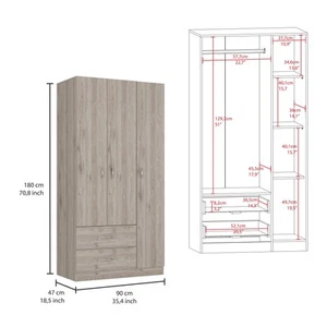 Austral 3 Door Armoire with Two Drawers, Shelves, and - Picture 1 of 5