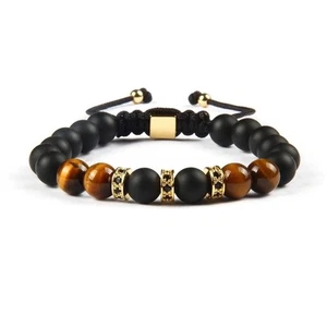 Black Onyx, Tiger Eye & Gold Beads Bracelet - Picture 1 of 10
