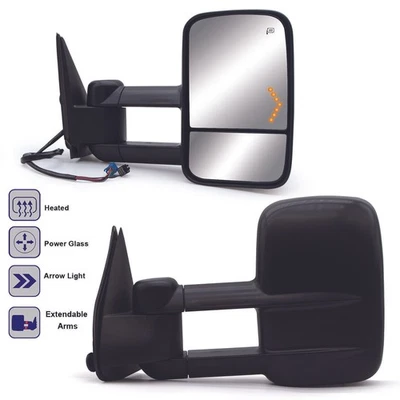 Par de retrovisores de reboque aquecidos a energia compatível com 2003-2006 Chevy Avalanche 1500 2500 preto - Imagem 1 de 4