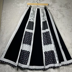 Vintage 70s Carefree Fashions Black Prairie Patchwork Cottagecore Maxi Skirt - Picture 1 of 14