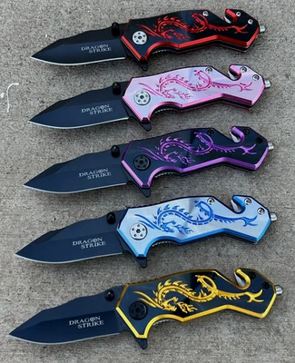 (WHOLESALE LOT x 10) ElitEdge Dragon Stainless Steel Spring Assisted Knife - A68