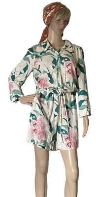 Pantalones Cortos Mameluco Ann Taylor Rosa Lirio Floral Manga 3/4-Bolsillos-Corbata en la Cintura-Talla 8 Foto 1 de 4