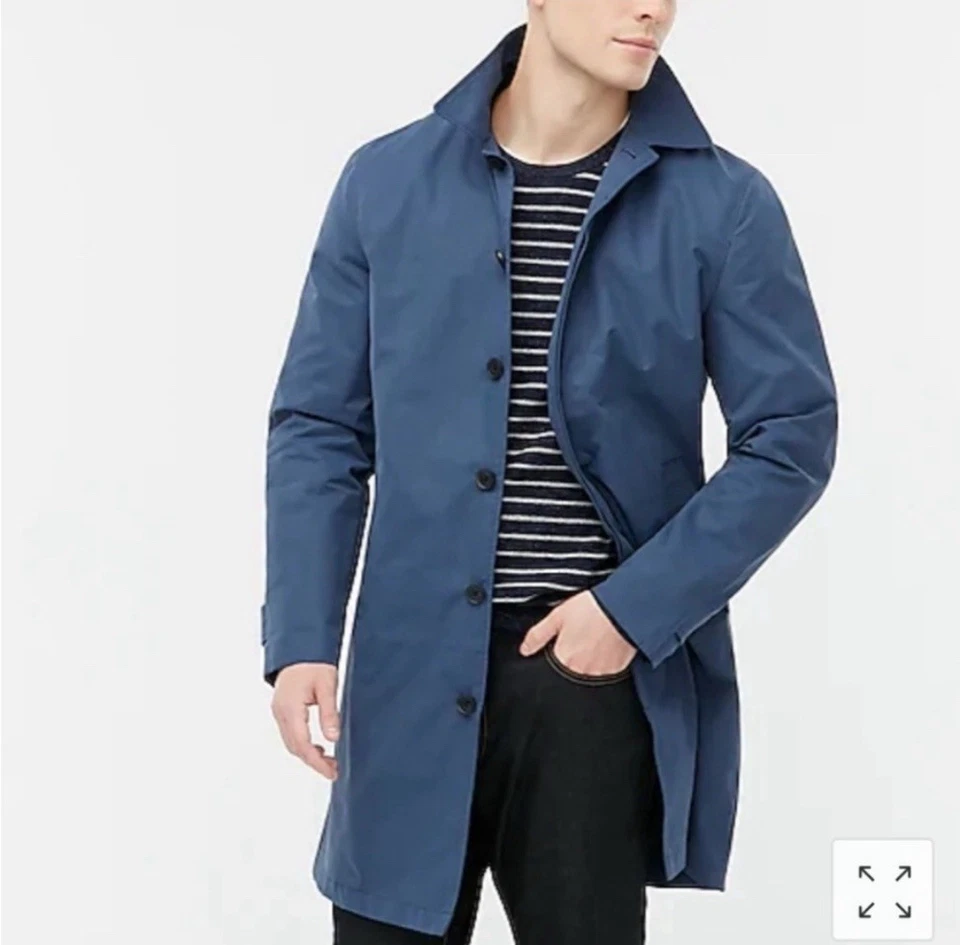 Gabardina J Crew Hombres M Azul Auténtica Prendas Exteriores Botones Bolsillos Preppy Exterior Foto 1 de 4