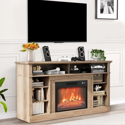58" TV Stand Cabinets Electric Fireplace Heater Mantel with Remote Control - Image 1 of 4