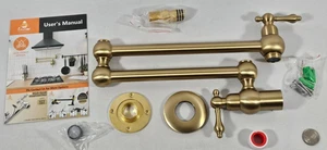 Pot Filler Brushed Gold Double Joint Swing Arm Brass Wall Mount Faucet 1.8 GPM - Picture 1 of 10