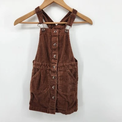 Vestido OshKosh B'gosh Meninas Tamanho 6/6X Veludo Marrom Babador Macacão Algodão - Imagem 1 de 4