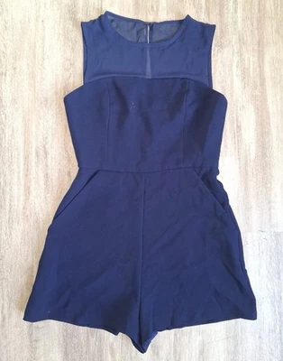 Mameluco BCBGGeneration azul marino con panel de malla transparente para mujer sin mangas de una pieza pequeño  Foto 1 de 3