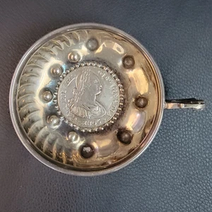 Vintage Spanish Sterling Silver Wine Tasting Cup Spain 8 Reales 1805 Coin 92Grs - Picture 1 of 8