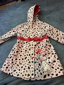 Disney Store 101 Dalmations Rain Jacket Girls Size 4 Hooded White Black Red - Picture 1 of 12