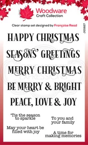 Woodware Christmas Sparkle Sentiment 9 Pce Clear Stamp Set Christmas Card Making - Picture 1 of 2