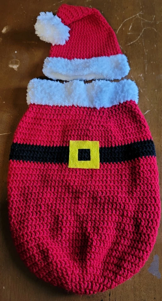 Hecho a mano Crochet Suave Bebé Cocoon Saco de dormir con sombrero Traje de Papá Noel Fotos de Navidad Foto 1 de 1