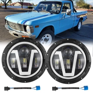 Pair 7" Inch Round LED Headlights Halo Angle Eyes For Chevy LUV 1980-1982 - Picture 1 of 21