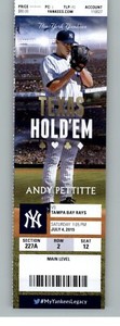 Tampa Bay Rays vs New York Yankees 7/4/2015 Full Ticket - Andy Pettitte