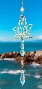 Gold Lotus Gold Flower Acrylic Crystal Suncatcher - Picture 1 of 10
