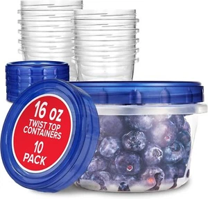 16Oz Plastic Containers with Twist Top Lids (10 Pack), 2 Cup Freezer Containers - Picture 1 of 2