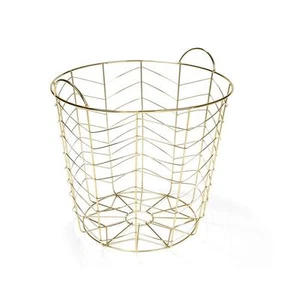 Extra Large Designer Brass Finished Wire Metal Basket Waste Home Decor w Handle - Picture 1 of 1
