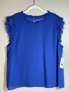 Kensie Women's Blouse Royal Blue Size XL Polka Dot Mesh Sleeveless NWT - Picture 1 of 12