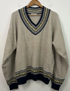 Tricots St Raphael Sweater Mens XL Vintage V-Neck Cotton Linen USA Preppy Tennis - Picture 1 of 7