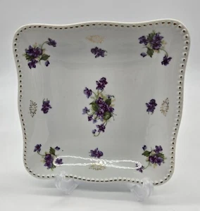 Plato cuadrado vintage Lefton violeta pintado a mano - Imagen 1 de 3