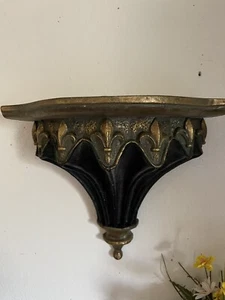 Fleur De Lis Wall Bracket/Bookend Spectacular Detailed Black-Gold Heavy Small - Picture 1 of 3