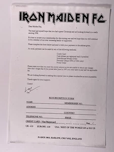 Iron Maiden Fan Club Letter Original Re Subscription Form 1997-1998 - Imagen 1 de 12