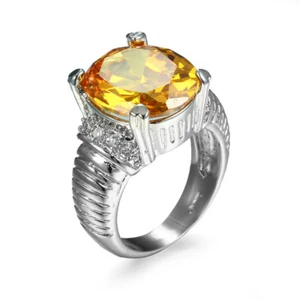 3ct Oval Cut Yellow AAA Cz Gift Band Women's 925 Silver Anniversary Ring Sz 6-10 - Picture 1 of 7