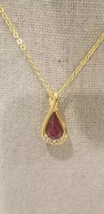 Monet Signed Red & Clear Rhinestone Teardrop Pendant Necklace Patented Clasp - Picture 1 of 7