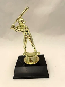 BOY BASEBALL PLAYER 6.5" TALL ON BLACK BASE PERSONALIZED GOLD COLOR FIGURINE NEW - Picture 1 of 4