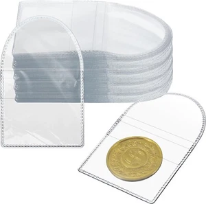 50 PCS Single Pocket Coin Sleeves 3.4 × 2.2 Inch Clear Plastic Coin Holders Uk - Picture 1 of 7