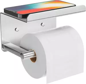 Self-Adhesive Toilet Paper Holder with Shelf - Chrome Stainless Steel Design - Picture 1 of 12
