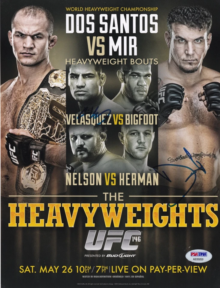 CAIN VELASQUEZ FRANK MIR SIGNED AUTO'D MINI POSTER PSA/DNA COA UFC 146 CHAMPION - Image 1 of 1