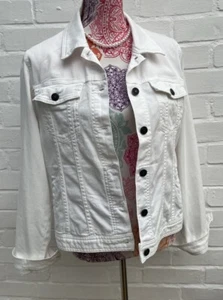 Laura Ashley Denim Jacket Off White/Ecru Cotton Casual Summer UK 16 - Picture 1 of 13
