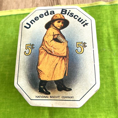 Vintage Bristol Ware Nabisco Uneeda Biscuit Tin Box Child Raincoat Hong Kong - Image 1 of 4