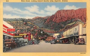 Main St Looking Towards Apache Leap Street Scene Superior,AZ Vtg 40's Postcard  - Picture 1 of 2