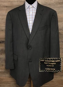 Hart Schaffner Marx Gold Trumpeter Men's Gray Pinstripe Sport Coat Jacket 48R - Picture 1 of 12