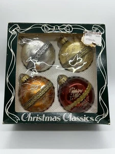 Christmas Classics By Krebs Glass Ornaments Balls Glitter Orange Red Silver Gold - Picture 1 of 8