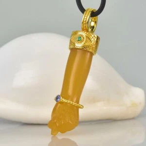 Pendente In Chalcedonio Con Smeraldo E Tanzanite In Oro Vermeil Sterling 12.61g - Foto 1 di 11