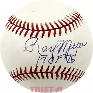 RAY MEYER AUTOGRAPHED ML BASEBALL INSCRIBED HOF 79 TRISTAR - DEPAUL BLUE DEMONS - Picture 1 of 2