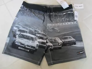 NEW HURLEY NASCAR FinishLine Boardshorts MENS Sz 32 Black Grey 18" Length - Picture 1 of 5
