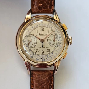 MINERVA-CRONO-RUOTA A COLONNE-VALJOUX 22-OVERSIZE (39 MM)-PLACCATO 20 MICRON - Picture 1 of 24