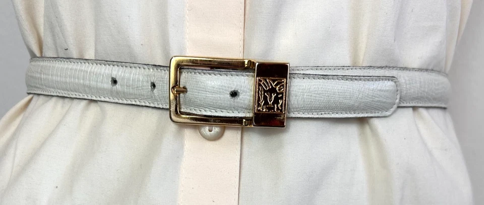 Cinturón de cuero ajustado Anne Klein Calderón talla pequeña hebilla dorada blanco EE. UU. EN MUY BUEN ESTADO Foto 1 de 4