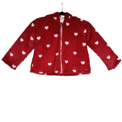 Tahari Jacket Girls Size 6 Red Heart Faux Fur Hooded Full Zip Warm Cozy Winter - Image 1 of 4