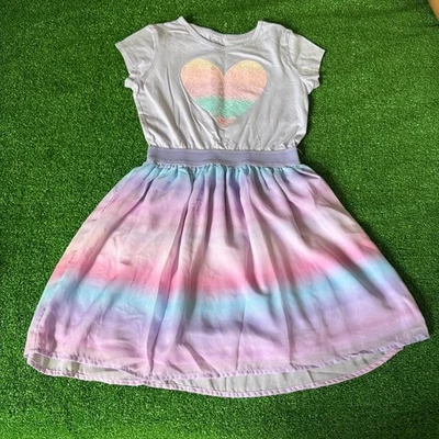 The Children Place Elastic Waist Crew Neck Sequin Heart T-shirt Dress Size L - Image 1 of 4