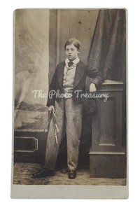 CDV SMART VICTORIAN BOY HOLDING RIDING CROP & FLAT CAP, G & D HAY, EDINBURGH - Picture 1 of 3