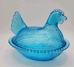 Vintage Indiana Hen On Nest Horizon Blue - Picture 1 of 16